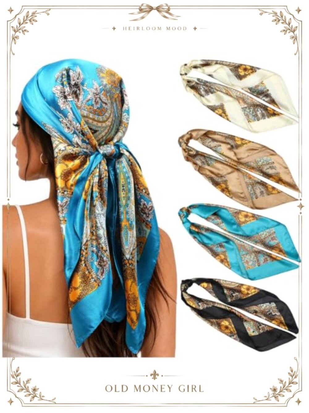 Satin Square Scarf Set 4pc 35in Silk Like Hair Neck Wrap Lightweight